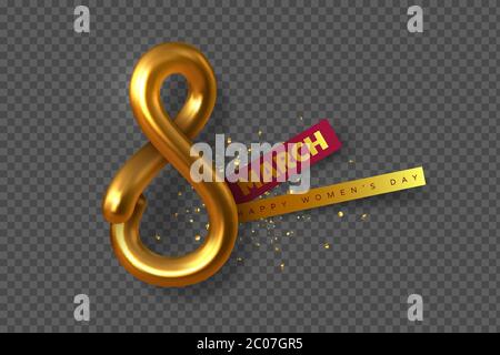 3d metallic golden number 8. Stock Vector