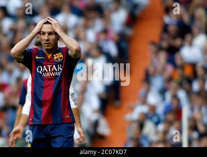 'Spanish  League'- match Real Madrid Vs FC Barcelona- season 2014-15 - Santiago Bernabeu Stadium - Lionel Messi (FC Barcelona) laments a missed opportunity during the Spanish League match against Real Madrid(Photo: Guillermo Martinez / Bohza Press / Alter Photos) /nortephoto.com Stock Photo