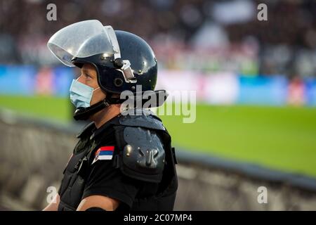 Belgrade, Serbia. 10th June, 2020. The policeman wears mask. Credit: Nikola Krstic/Alamy Live News Stock Photo