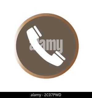 Fine vector golden telephone receiver in the brown circle. Flat design with long shadow Stock Vector