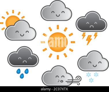 Premium Vector  Windy weather poster with kawaii cloud character cute baby  seascape