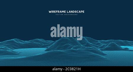 Digital wareframe landscape background. Stock Vector