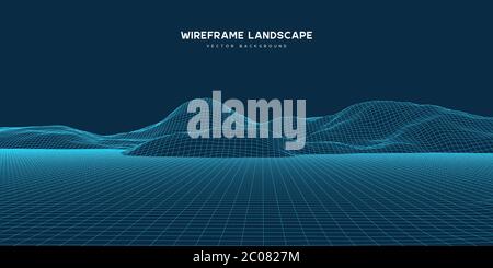 Digital wareframe landscape background. Stock Vector