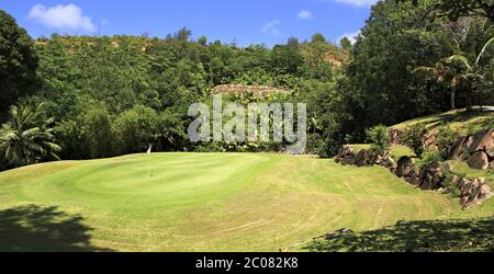 Beautiful golf course at the Constance Lemuria Resort. Stock Photo