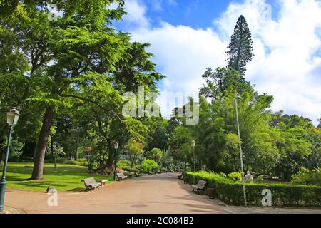 Praca da Estrela; Beautiful city center park or gardens, in the historic downtown area, Lisbon, Portugal. Stock Photo