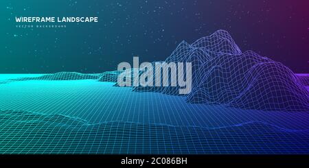 Digital wareframe landscape background. Stock Vector