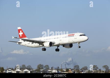 Amsterdam Schiphol Airport - A321 from Swiss lands Stock Photo