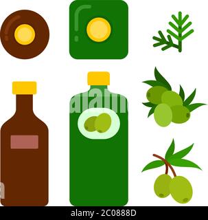 Set of sunflower and olive oil flat icon vector isolated Stock Vector
