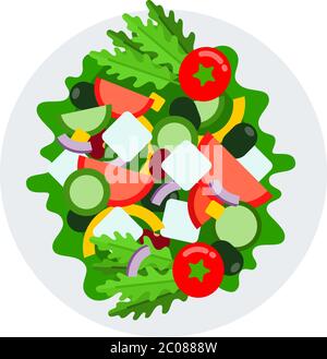 Vegetable salad with feta cheese top view vector flat isolated Stock Vector