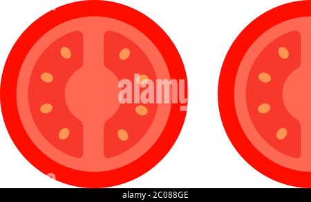Round and wedge slices of tomato flat icon vector isolated Stock Vector
