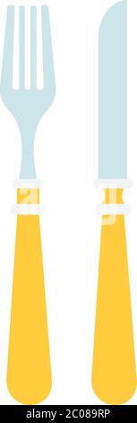 Cutlery with yellow handle flat icon vector isolated Stock Vector