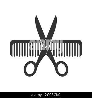 Vector illustration. Scissors and comb isolated on white background, simple flat design Stock Vector