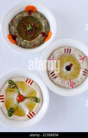 arabic cold mezze known as arabic dip foods Stock Photo