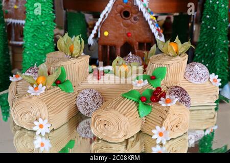 yule log cake for the christmas special Stock Photo
