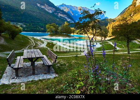 Lake Tenno with mountain reflection in water.Trento,Italy, Europa. Turquoise lake in the mountains Stock Photo