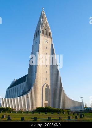 Hallgrimskirkja, White Lutheran Cathedral in Reykjavik, Iceland Stock Photo