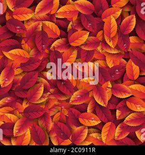 3d realistic autumn leaves with water drop. Autumnal background in red, orange and yellow colors. Design for web, print, wallpaper, vector Stock Vector