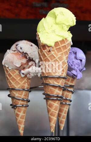 Different sorts of Ice Cream in a waffles Stock Photo
