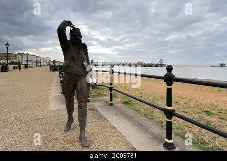 The Amy Johnson bronze statue, Central Parade, Herne Bay town, Kent County; England; UK Stock Photo