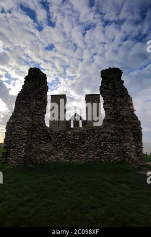 The Reculver Towers and Roman Fort, Reculver village, Herne Bay, Kent County, England, UK Stock Photo