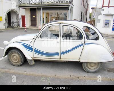 Bordeaux , Aquitaine / France - 06 06 2020 : Citroën 2CV car special limited series white and blue of France 3 TV channel Stock Photo