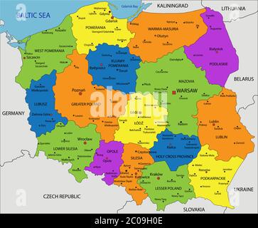 Colorful Poland political map with clearly labeled, separated layers ...