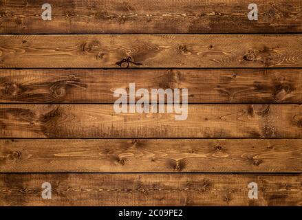 Medium brown wood texture background viewed from above. The worn wooden planks are stacked horizontally. Design asset for a wall, floor, table etc. Stock Photo