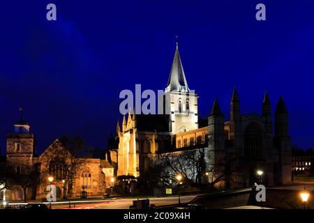 Evening view over of Rochester Cathedral, Rochester City, Kent County, England, UK Stock Photo