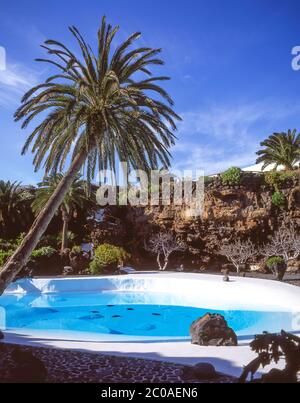 Emerald-green pool, Jameos del Agua, near Haria, Lanzarote, Canary islands, Kingdom of Spain Stock Photo