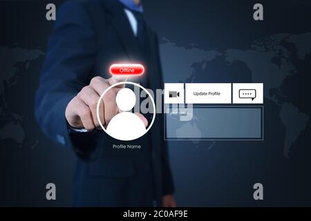 Business man with offline button Stock Photo