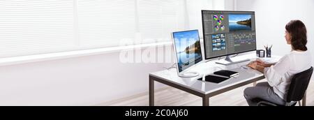 Video Editor Computer Software. Montage And Edit Stock Photo