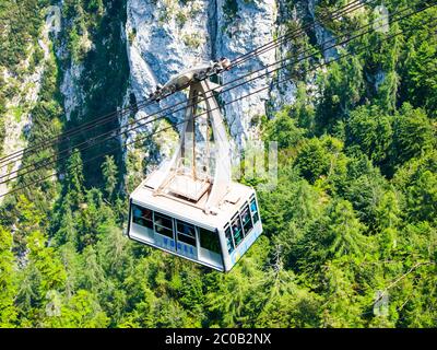 JULIAN ALPS, SLOVENIA - CIRCA AUGUST 2015: Cable car from Lake Bohinj to Vogel top station, Slovenia Stock Photo