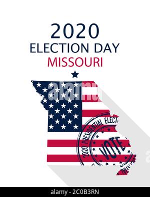 2020 United States of America Presidential Election Missouri vector template.  USA flag, vote stamp and Missouri silhouette Stock Vector