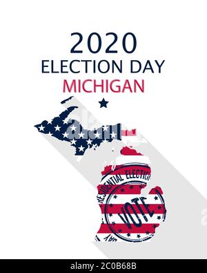2020 United States of America Presidential Election Michigan vector template.  USA flag, vote stamp and Michigan silhouette Stock Vector