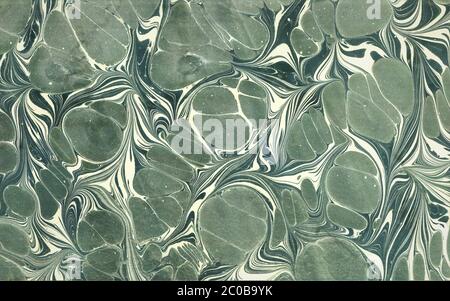 Marbling illustration with green, gray and white colors. Stock Photo