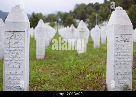 Srebrenica, Bosnia-Herzegovina, June 01 2020: Srebrenica-Potocari memorial and cemetery for the victims of the 1995 massacre, wide angle Stock Photo