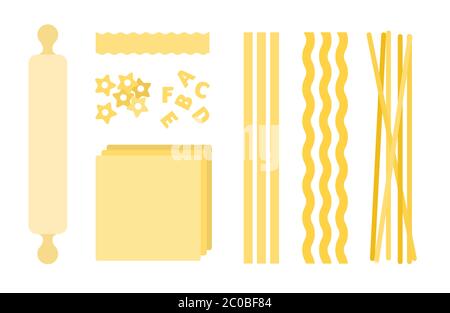 Set vector icons pasta different types in flat design. Stock Vector