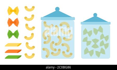 Collection ingredients for cooking pasta vector icons in flat style. Stock Vector