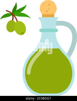 Olive oil in jug with olives branch vector flat isolated Stock Vector