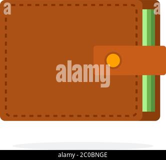 Brown leather wallet flat icon vector isolated Stock Vector