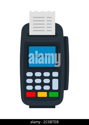 Electronic terminal with a check, a device for receiving cashless payments flat icon vector isolated Stock Vector