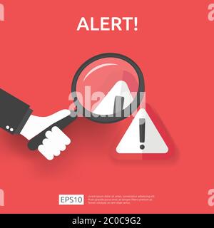 attention warning attacker alert sign with exclamation mark. beware alertness of internet danger symbol. shield line icon for VPN. Technology cyber se Stock Vector