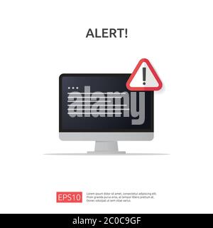attention warning attacker alert sign with exclamation mark. beware alertness of internet danger symbol. shield line icon for VPN. Technology cyber se Stock Vector