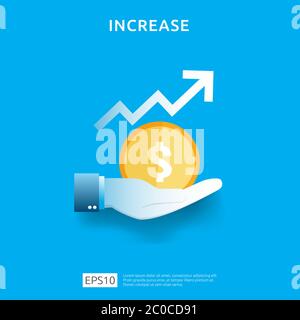 business chart on hand. income salary rate increase. graphic growth margin revenue. Finance performance of return on investment ROI concept with arrow Stock Vector