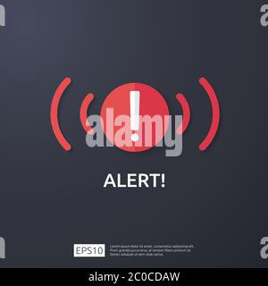 attention warning attacker alert sign with exclamation mark. beware alertness of internet danger symbol. shield line icon for VPN. Technology cyber se Stock Vector