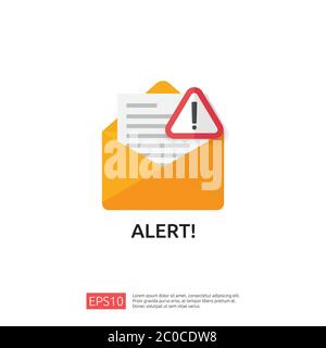 email envelope attention warning attacker alert sign with exclamation mark. internet danger concept. shield line icon for VPN. Technology cyber securi Stock Vector