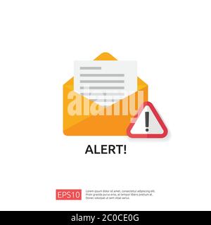 email envelope attention warning attacker alert sign with exclamation mark. internet danger concept. shield line icon for VPN. Technology cyber securi Stock Vector