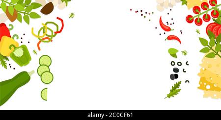 Vector flat illustration with ingredients for pizza isolated on white background. Stock Vector