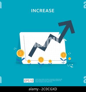 income salary rate increase. Finance performance of return on investment ROI concept with arrow. business profit growth margin revenue. cost sale icon Stock Vector