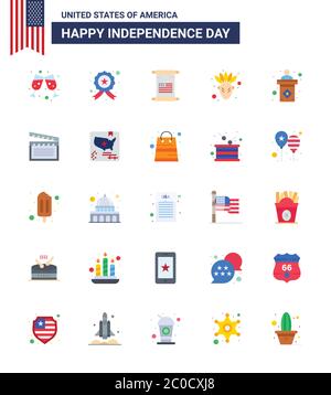 Happy Independence Day 25 Flats Icon Pack for Web and Print sign; election; text; usa; native american Editable USA Day Vector Design Elements Stock Vector